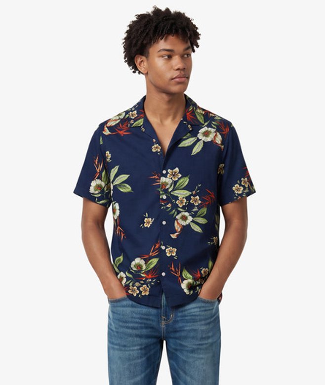 Superdry Herren Hawaiian Print Kurzarmhemd Navy - Größe: L