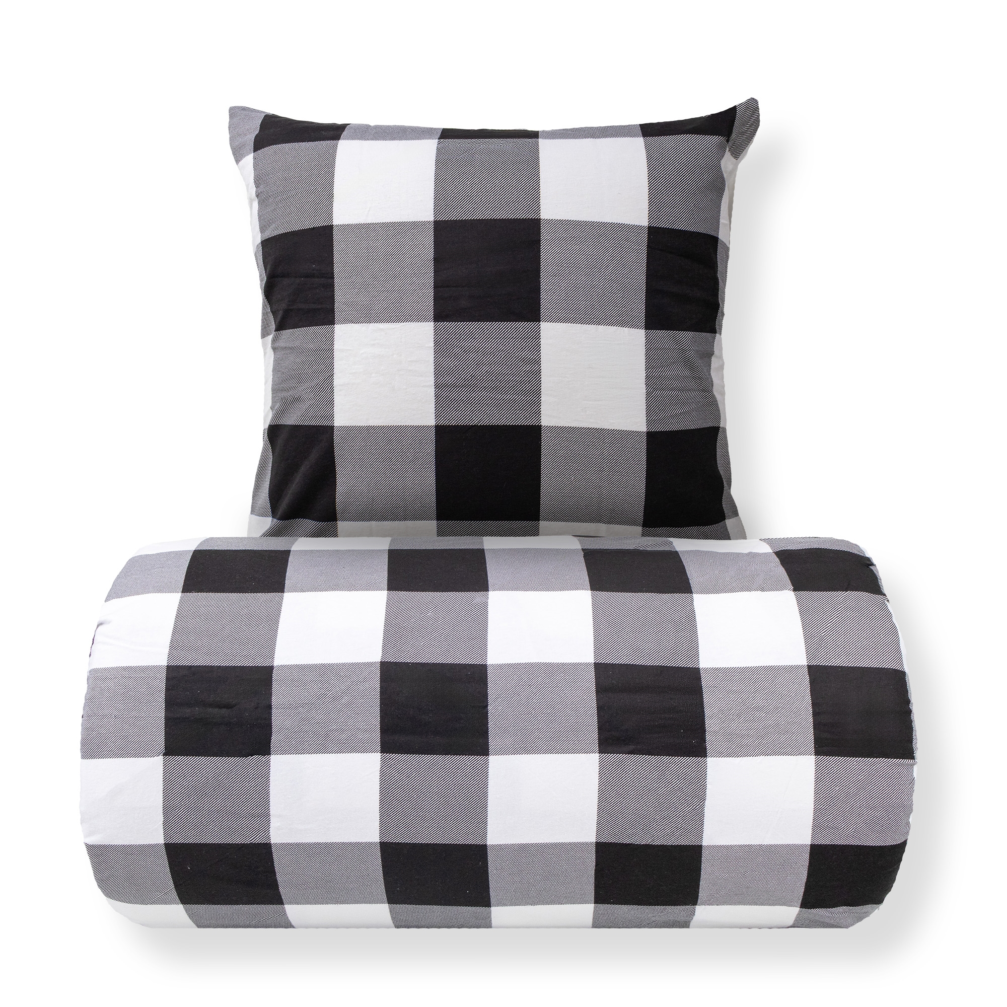Bettwäsche 140x220 cm - Baumwoll-Flanell-Bettwäsche - schwarz-weißes Karo