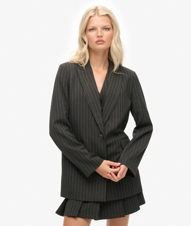 Superdry Damen Nadelstreifen Boyfriend Blazer Grey - Größe: 40
