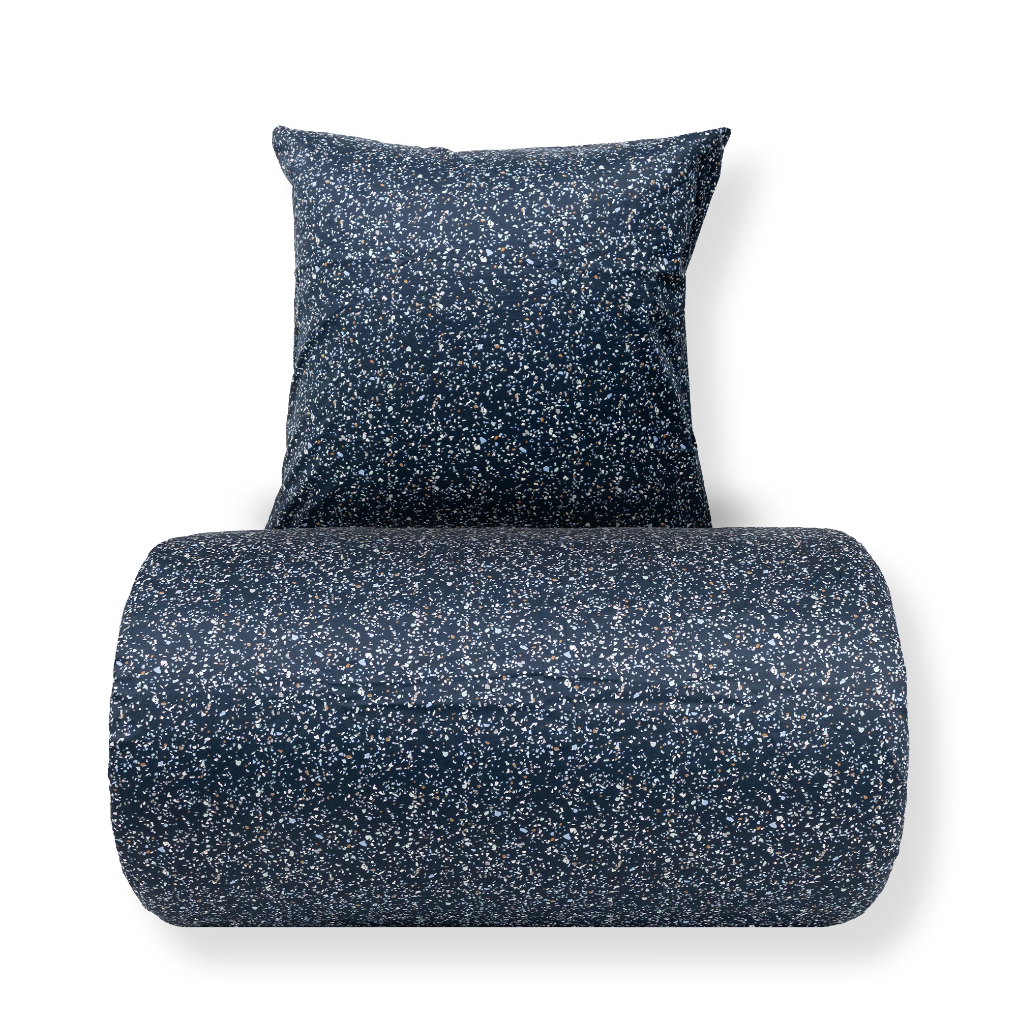 Bettwäsche 140x220 cm - Baumwollsatin - blaues Marmor-/Punktmuster