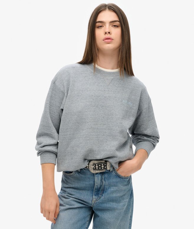 Superdry Damen Überfärbtes Essential Sweatshirt mit Logo Blau - Größe: 42