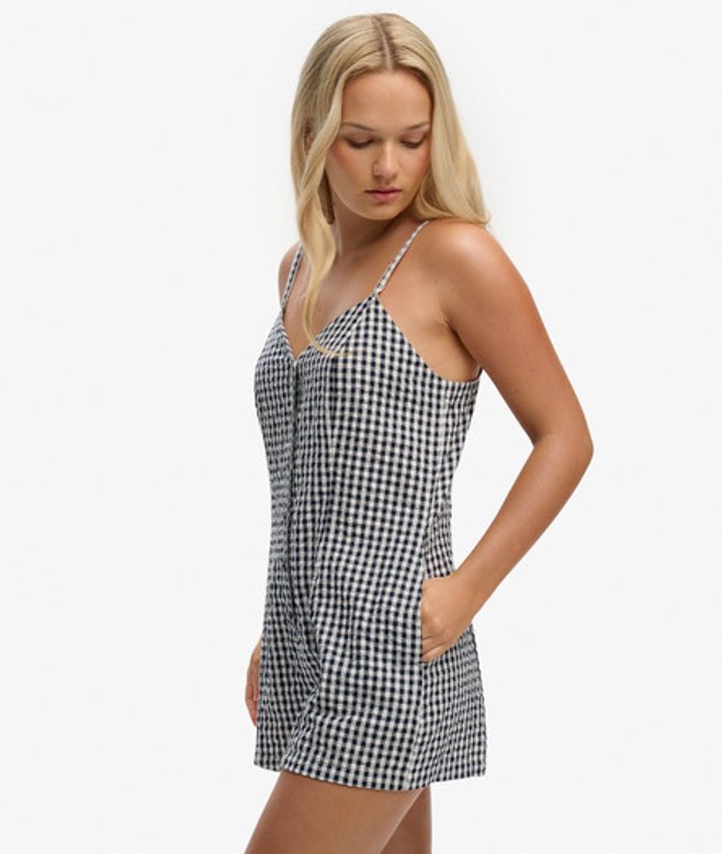 Superdry Damen Gingham Cami Playsuit Navy - Größe: 34