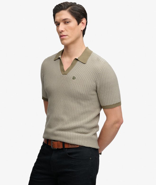 Superdry Herren Johnny Collar Strickpolo Cream - Größe: XL