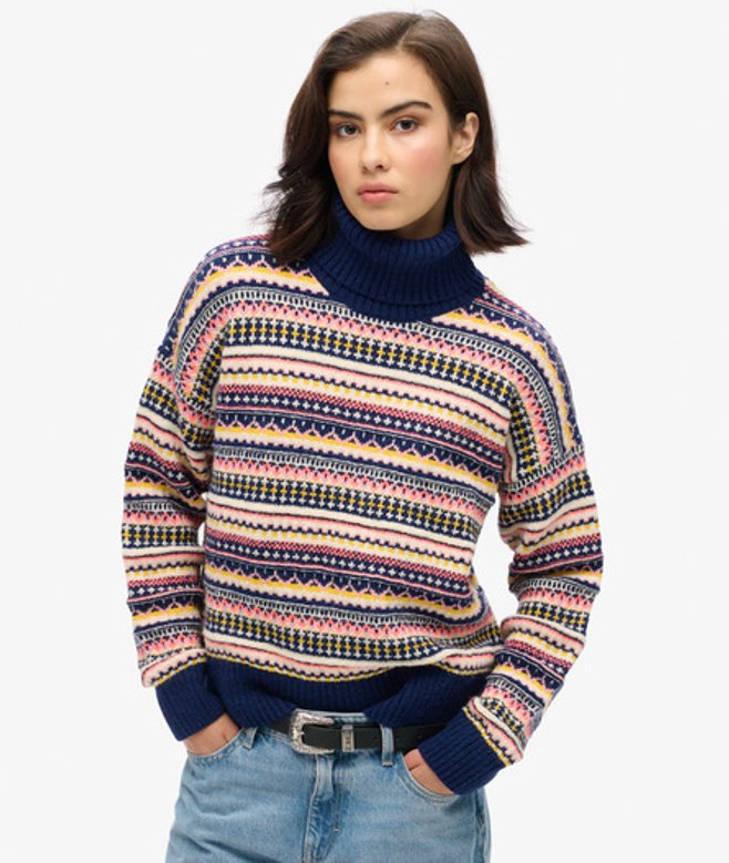Superdry Damen Strukturierter Pullover mit Streifenmuster Marineblau - Größe: 44