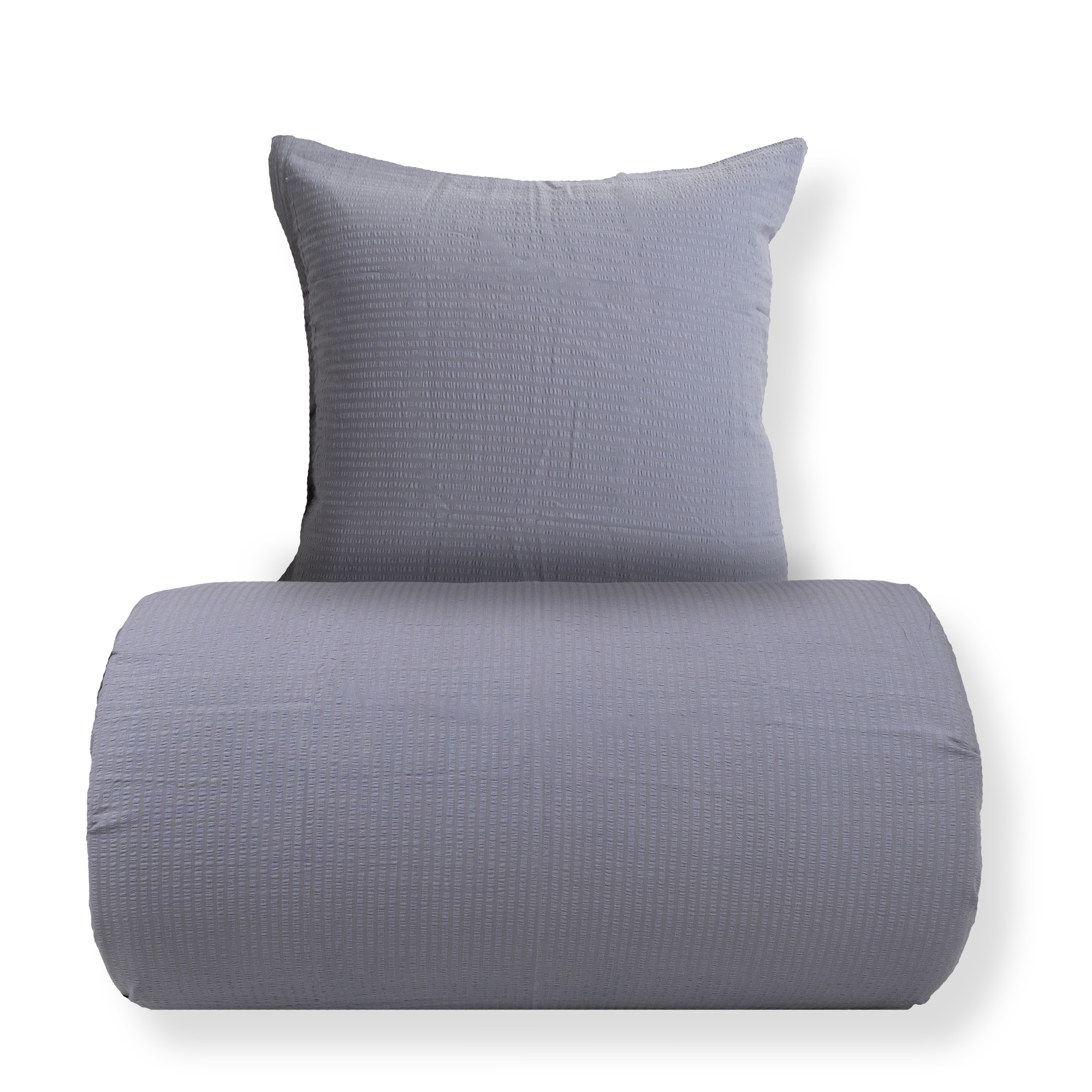 Doppelbett-Bettwäsche 200x220 cm - Seersucker-Bettwäsche - 100% Baumwollkrepp - Hellgrau einfarbig
