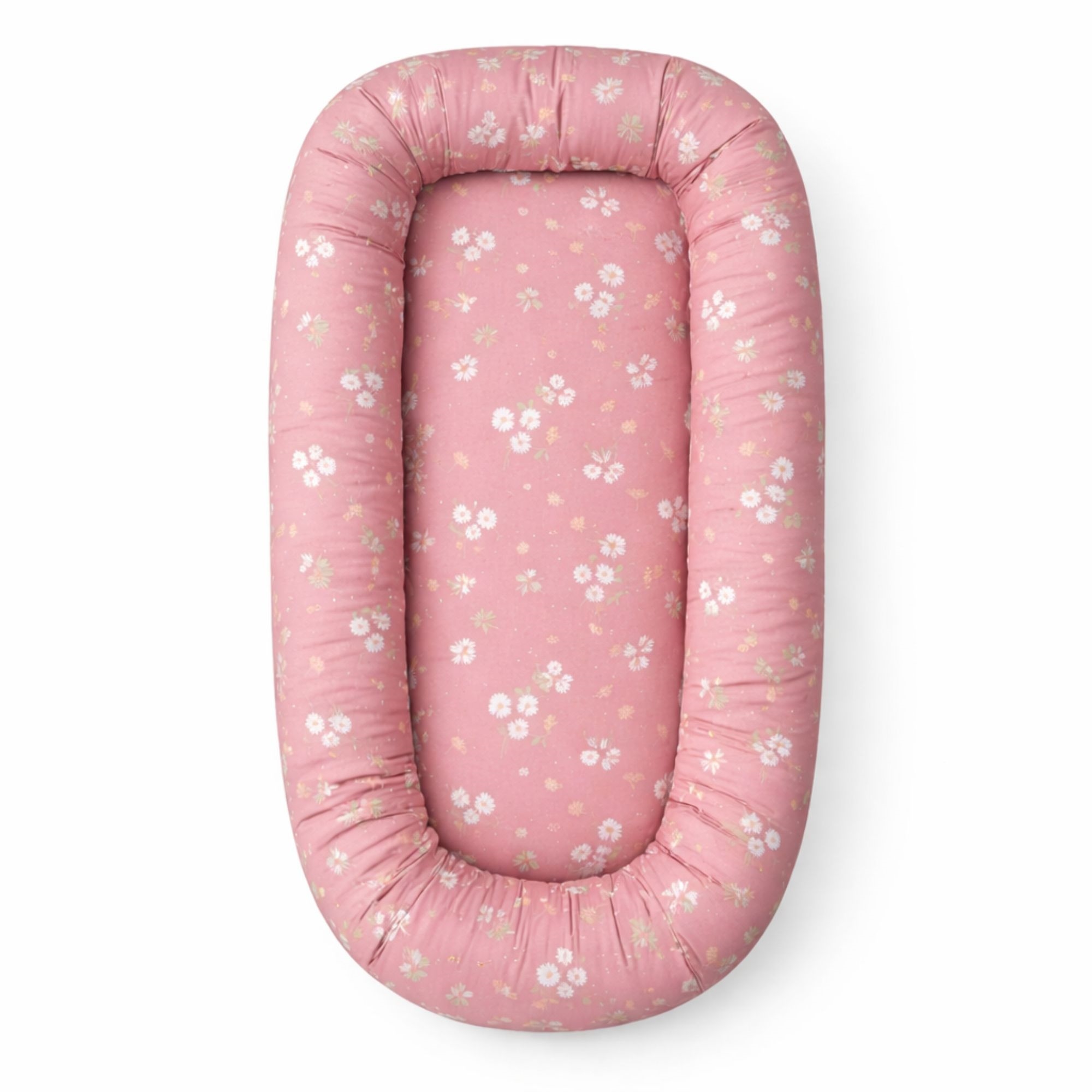 Babynest - 86x46x14,5 cm - Rosa mit Hasen und Blumen
