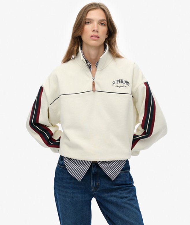 Superdry Damen Country Club Tape Henley-pullover White - Größe: 38