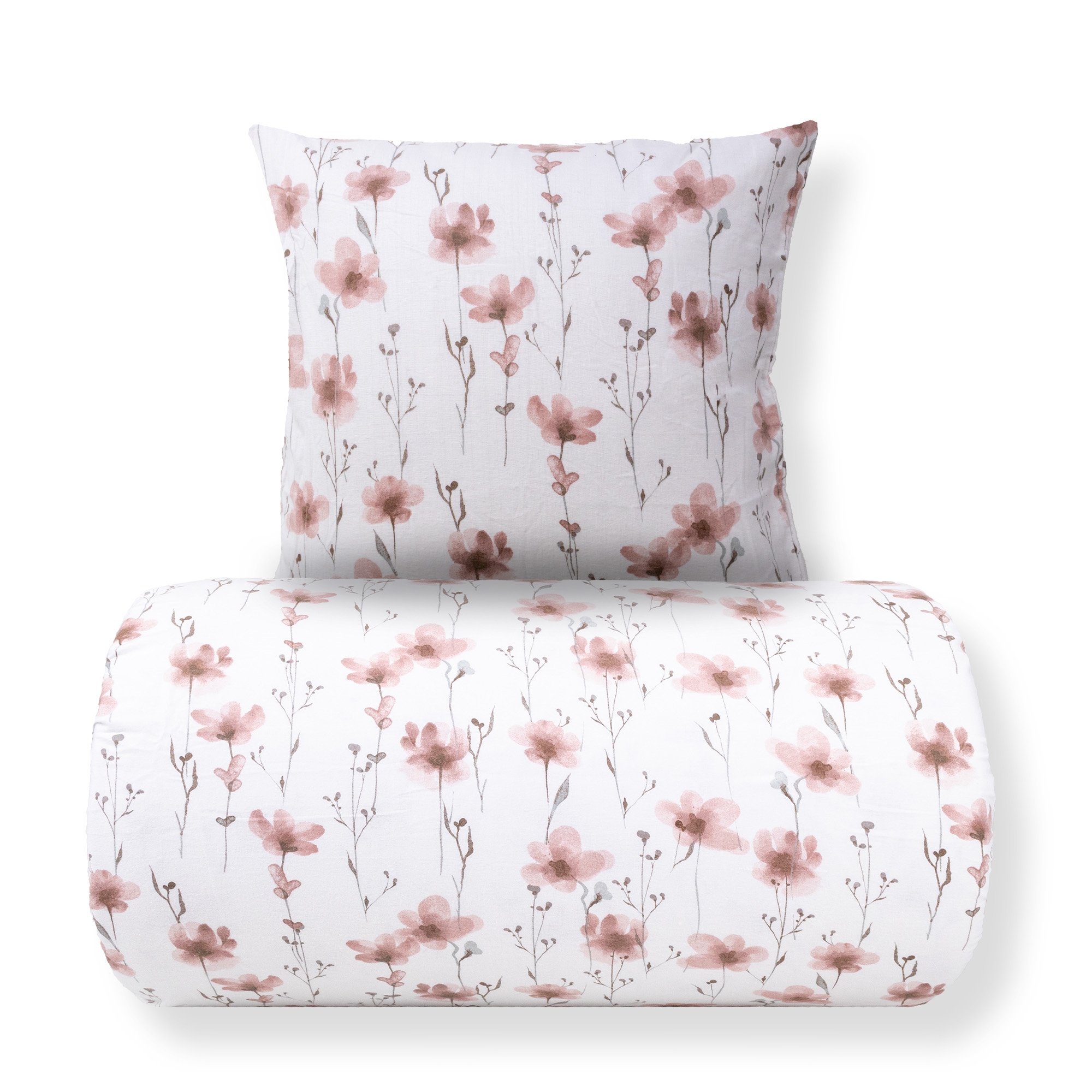 Doppelbett-Bettwäsche 240x220 cm - Baumwollflanell - Weiß mit rosa Blumen