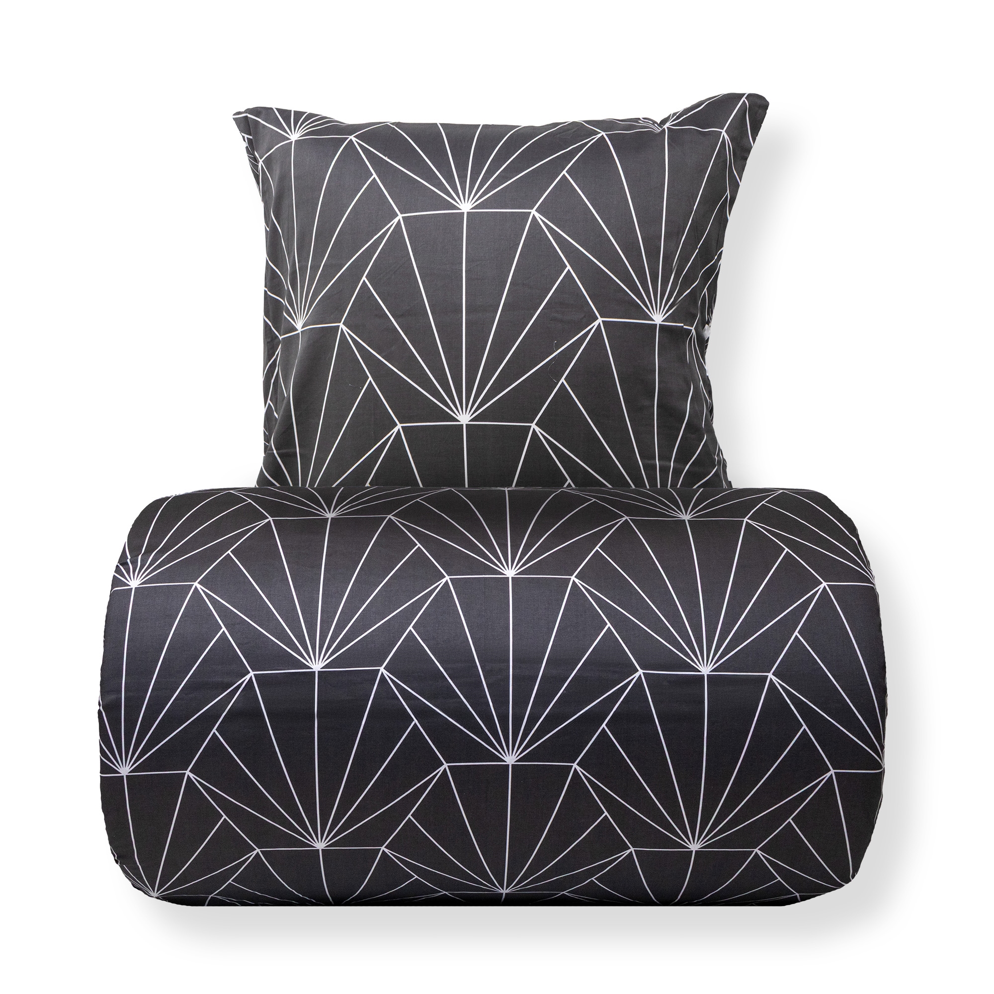 Bettwäsche 150x210 cm - Baumwollsatin - Wendbares graues Hexagon-Muster