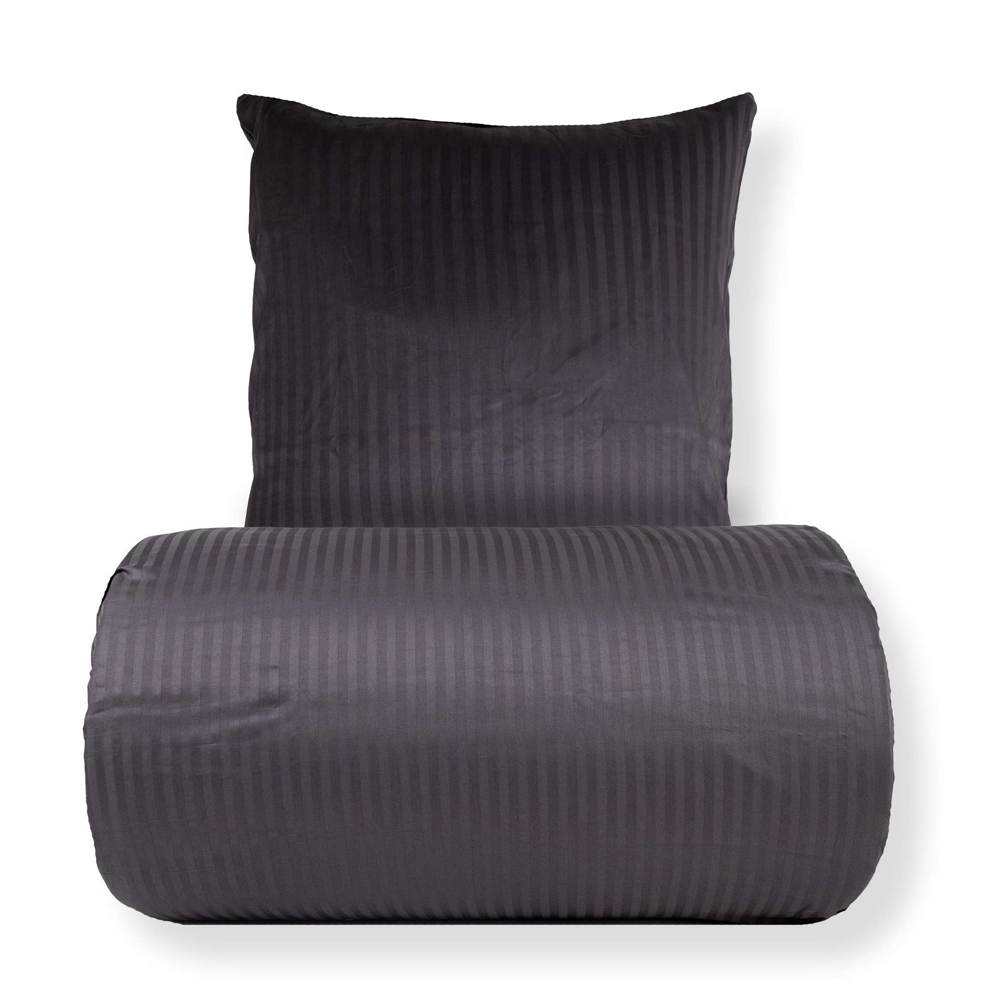 Bettwäsche 240x220 cm - 100% Baumwollsatin - klassische dunkelgraue Streifen
