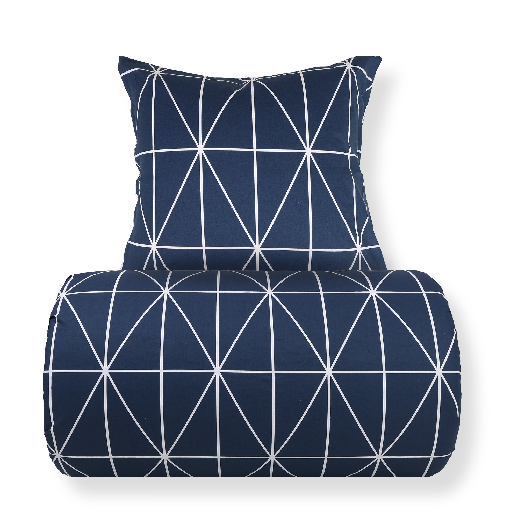 Doppelbettwäsche 240x220 cm - 100% Baumwolle - Blau mit weißem Harlekinmuster