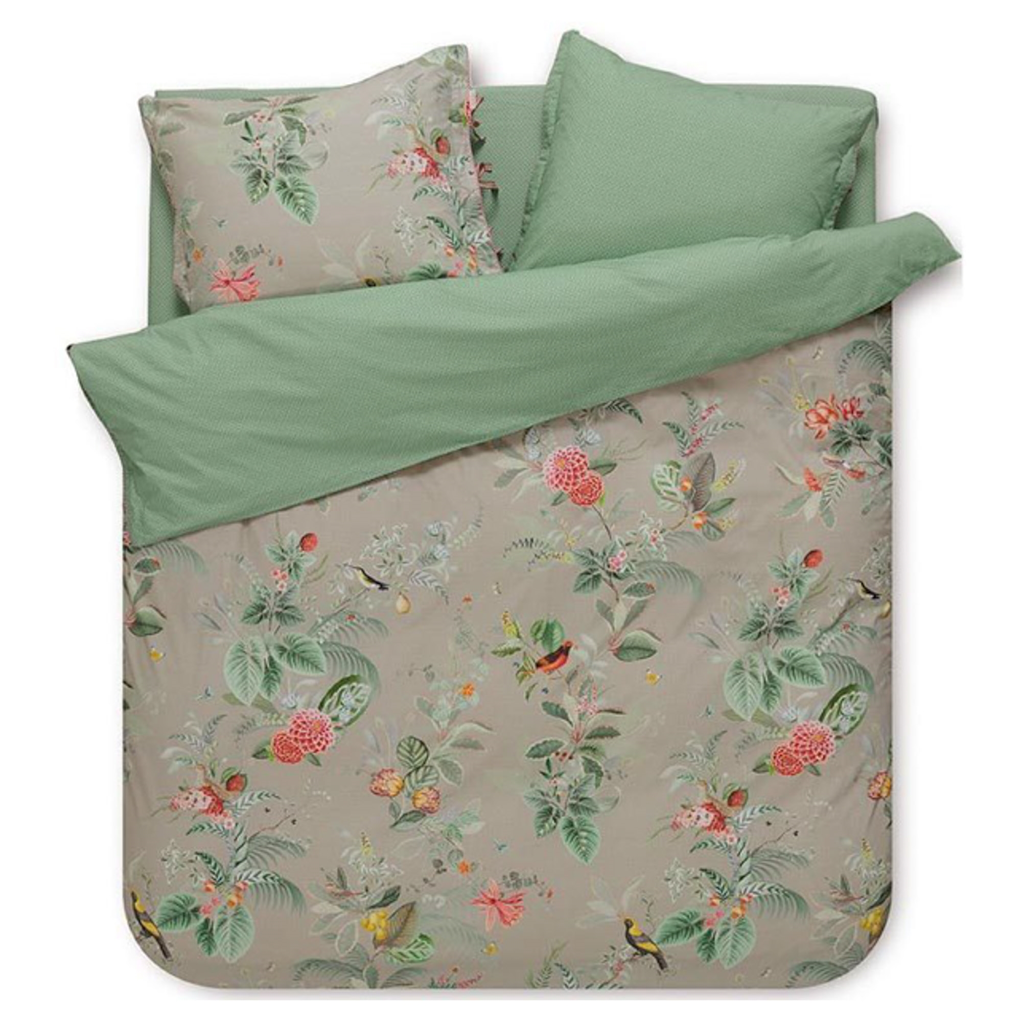 Pip studio Bettwäsche - 140 x 200 cm - Floris khaki - Wendebettbezug - 100 % Baumwoll-Bettwäsche-Set