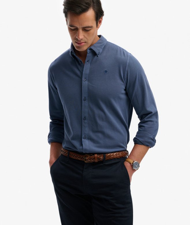 Superdry Herren Vintage Destroy Piqué-hemd mit Langen Ärmeln Blue - Größe: L