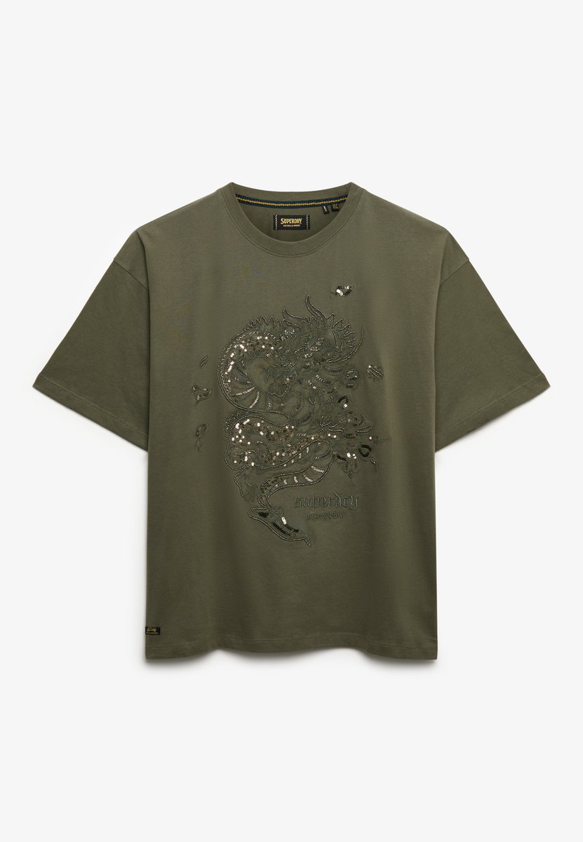 Superdry Damen Tattoo Verziertes OverGrößed T-shirt Green - Größe: 38
