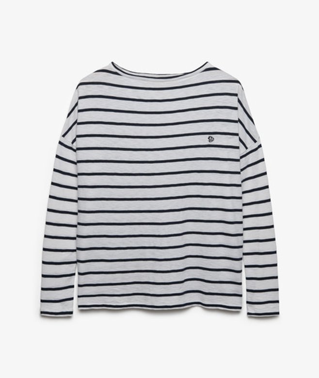 Superdry Damen Studios Bootsausschnitt Langarmshirt mit Slub-textur White - Größe: 44