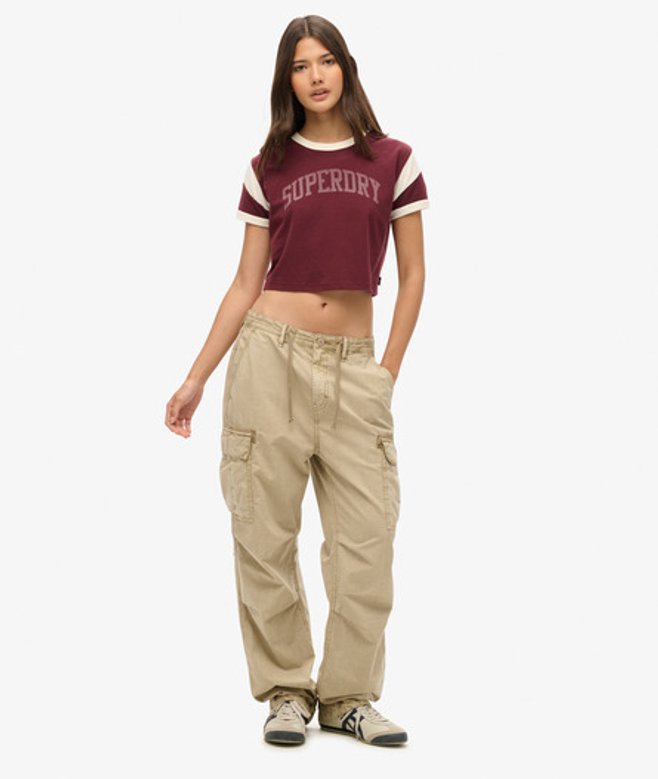 Superdry Damen Para Cargohose mit Niedriger Leibhöhe Braun - Größe: 30/32