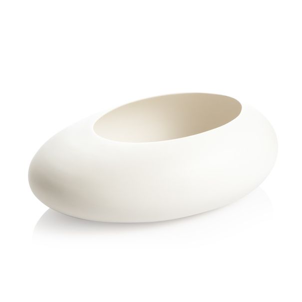 Ovaler niedriger Blumentopf FANCY HOME Stones, weiß