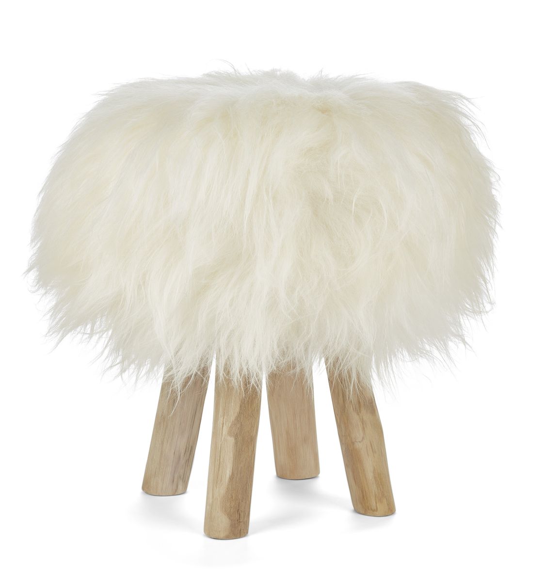 Holzhocker mit Lammfell | Island | 48xD34 cm