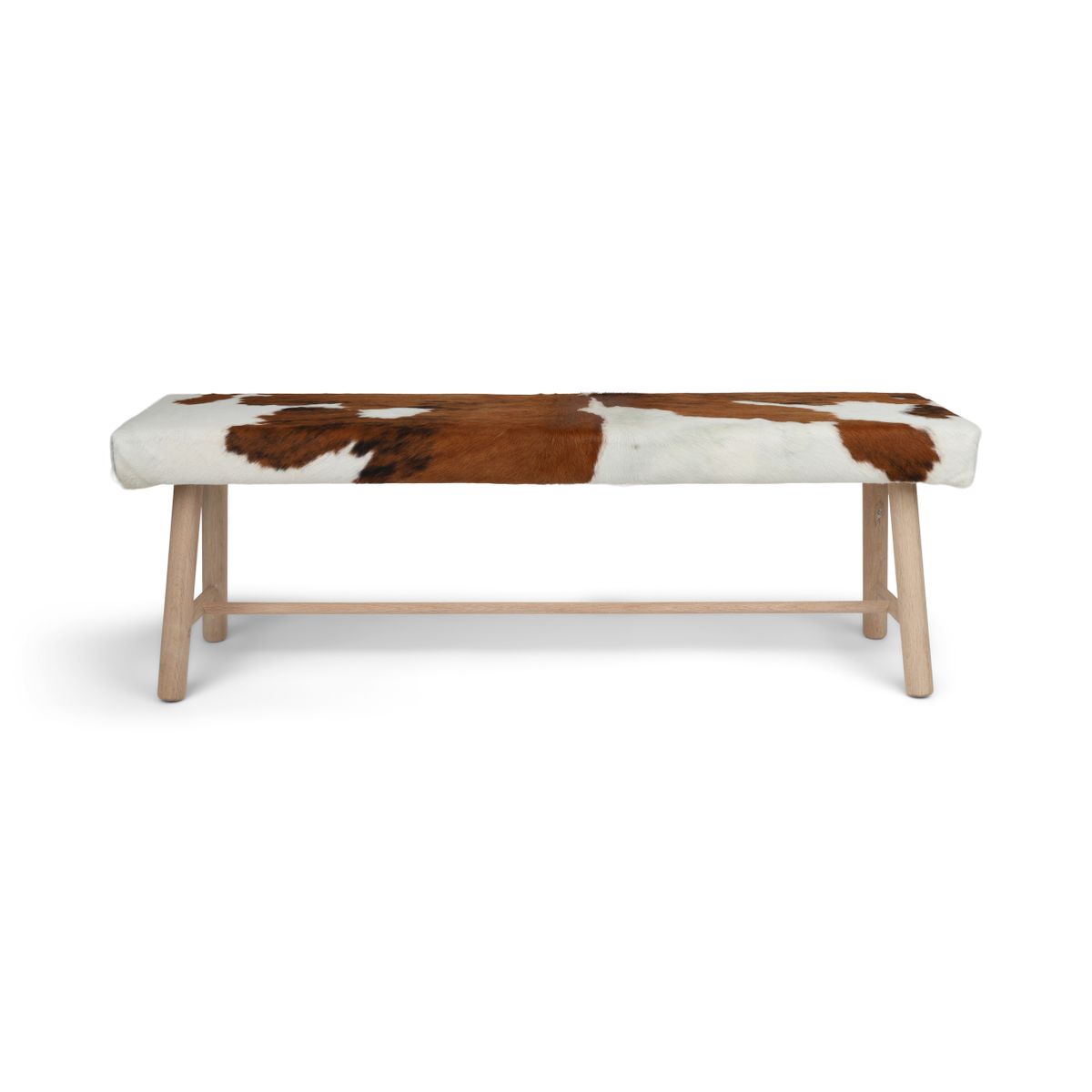 Holzbank mit Kuhfell | Eichenbeine | 140x35x45 cm