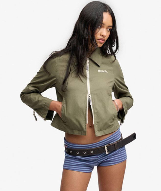 Superdry Damen Bench Ripstop-jacke mit Doppeltem Reißverschlusskragen Green - Größe: L