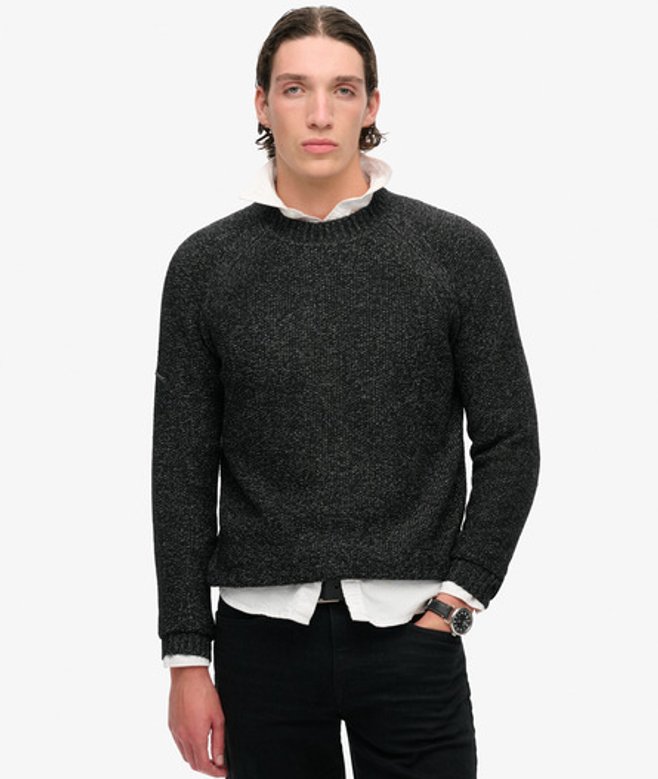 Superdry Herren Grober Raglan-pullover Schwarz - Größe: L