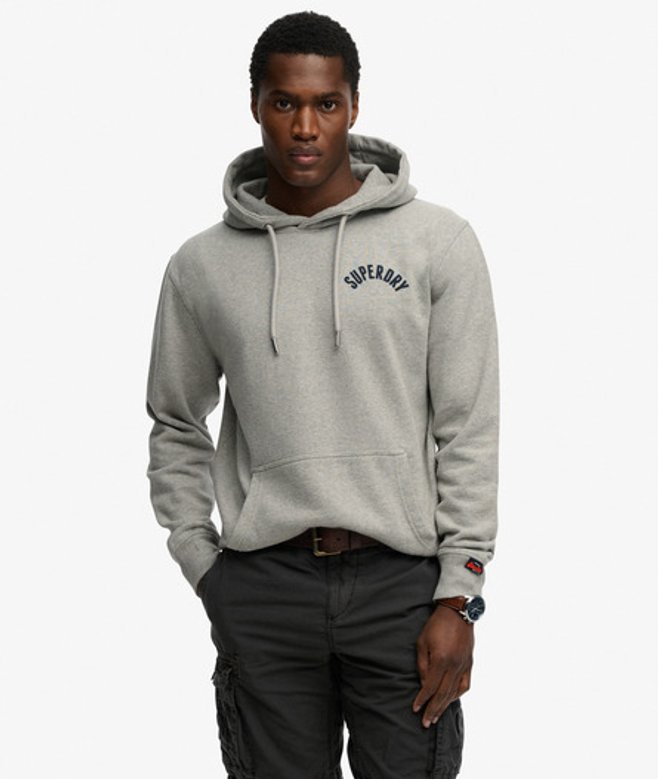 Superdry Herren Baumwolle Grafischer Druck Athletic Essentials Kapuzenpullover, Grau & Schwarz - Größe: XXL