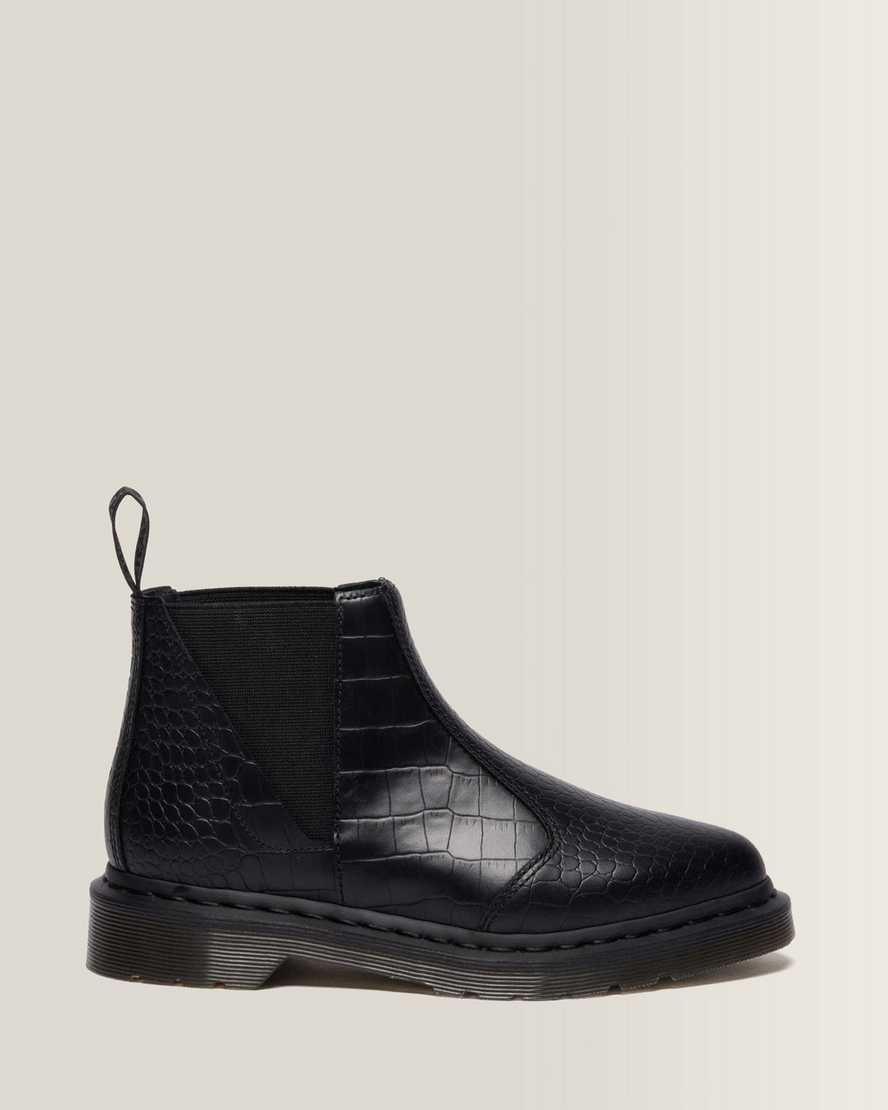 Dr. Martens Bianca II Tapered Croc Emboss Leder Lo Stiefel in Schwarz, Größe: 43