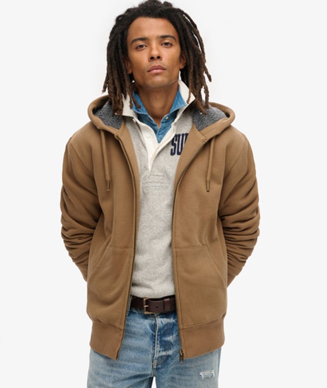 Superdry Herren Kapuzenjacke mit Teddyfellfutter Braun - Größe: XL