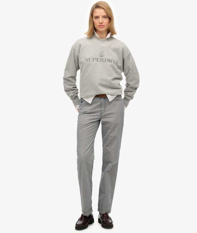 Superdry Damen Gestreifte Hose mit Mittlerem Bund und Geradem Schnitt Navy - Größe: 26/32
