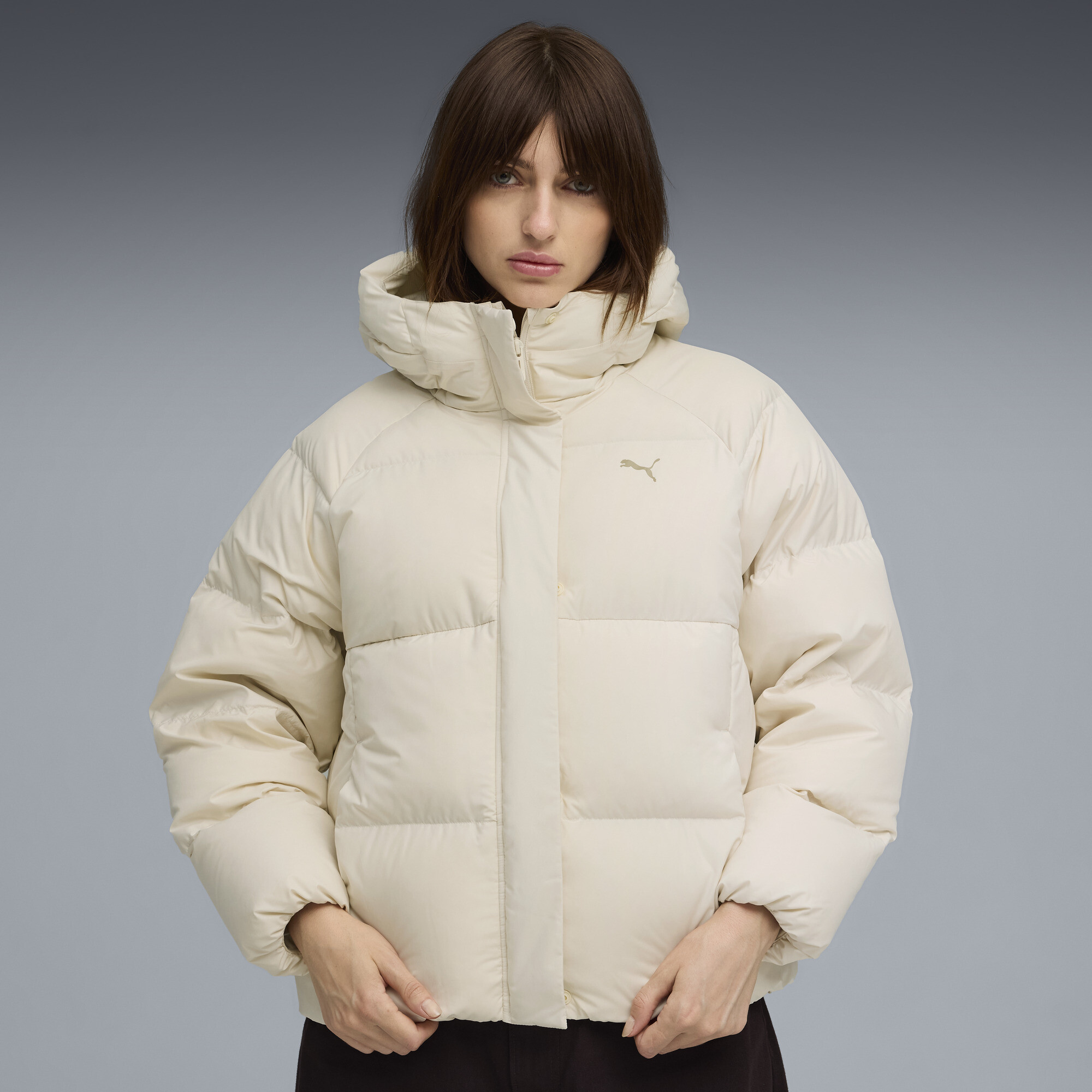 PUMA Daunen-Pufferjacke mit Kapuze Damen, Kleidung, Weiß, XL