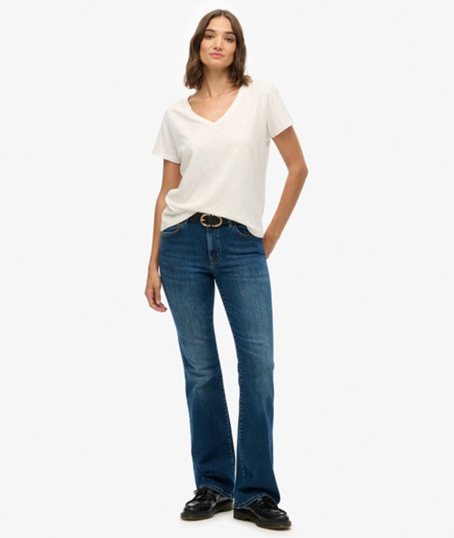 Superdry Damen Organic Cotton Mid Rise Flare Jeans Blue - Größe: 26/30