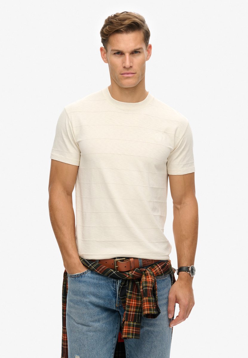 Superdry Herren Beige Strukturiertes Vintage T-Shirt aus Bio-Baumwolle, Größe: M