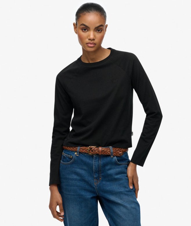 Superdry Damen Essential Logo Langarmshirt Black - Größe: 40