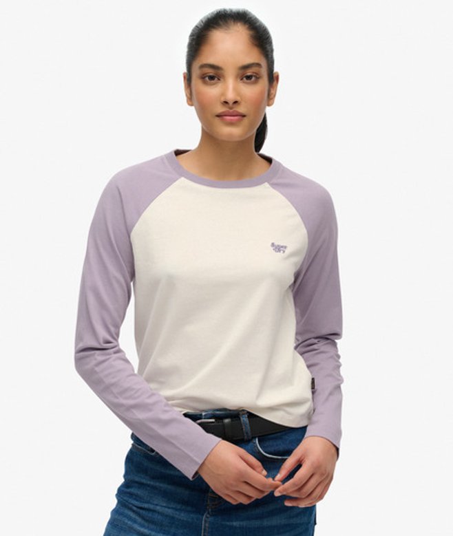 Superdry Damen Essential Logo Langarm-baseballshirt Purple - Größe: 40