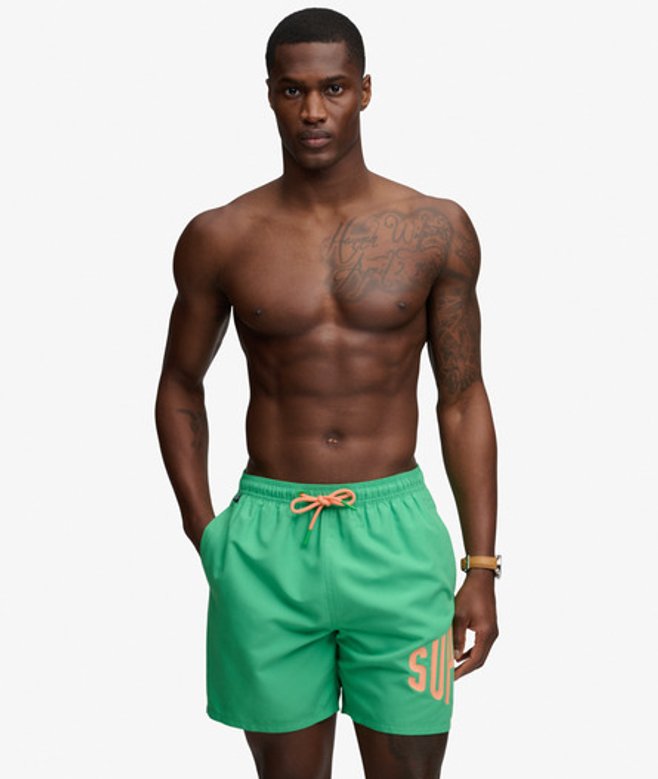 Superdry Herren Printed Logo 16-Inch Badeshorts Green - Größe: S