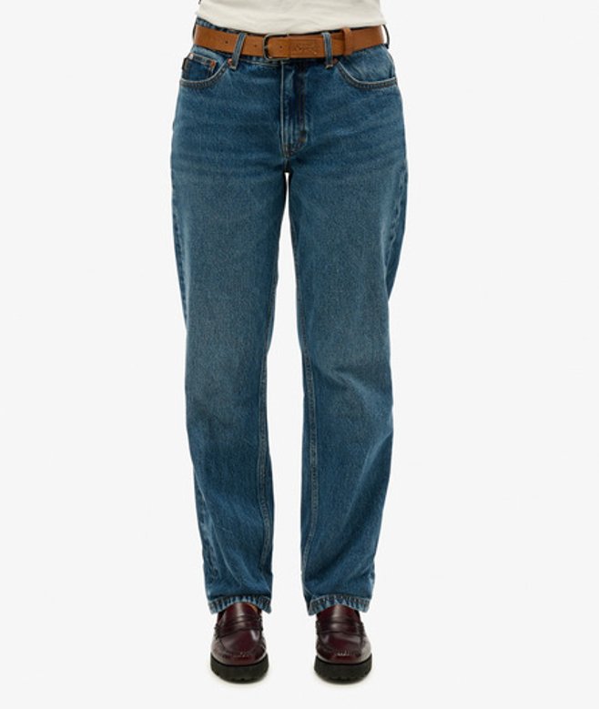 Superdry Damen Jeans mit Mittlerem Bund und Geradem Bein Dunkelblau - Größe: 30/30