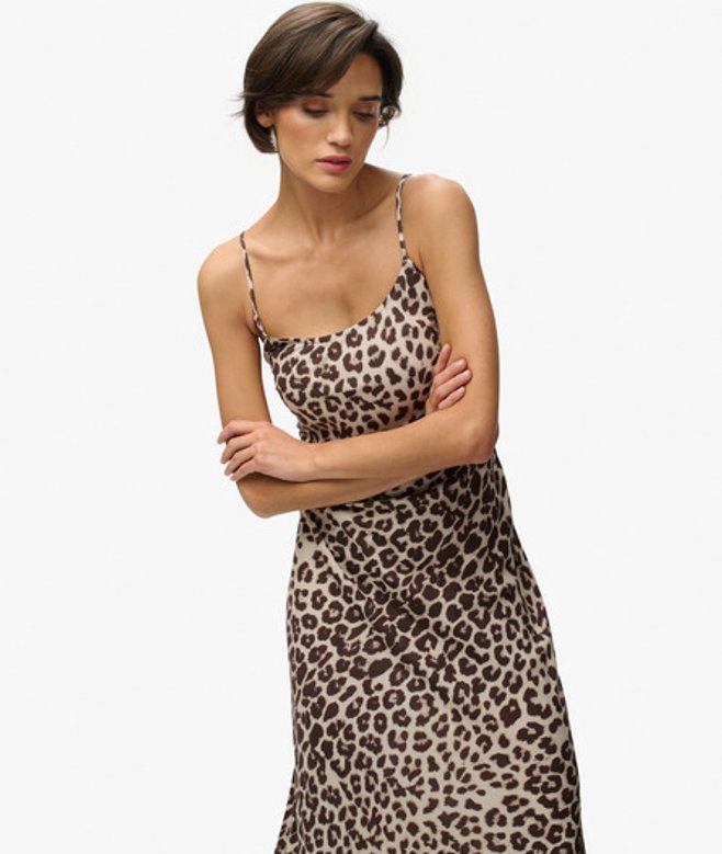 Superdry Damen Bedrucktes Maxi-slip-kleid Cream - Größe: 42