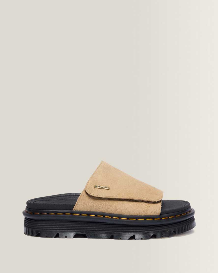 Dr. Martens Suède Zebzag Wildleder Plateau Slides in Bräunen, Größe: 45