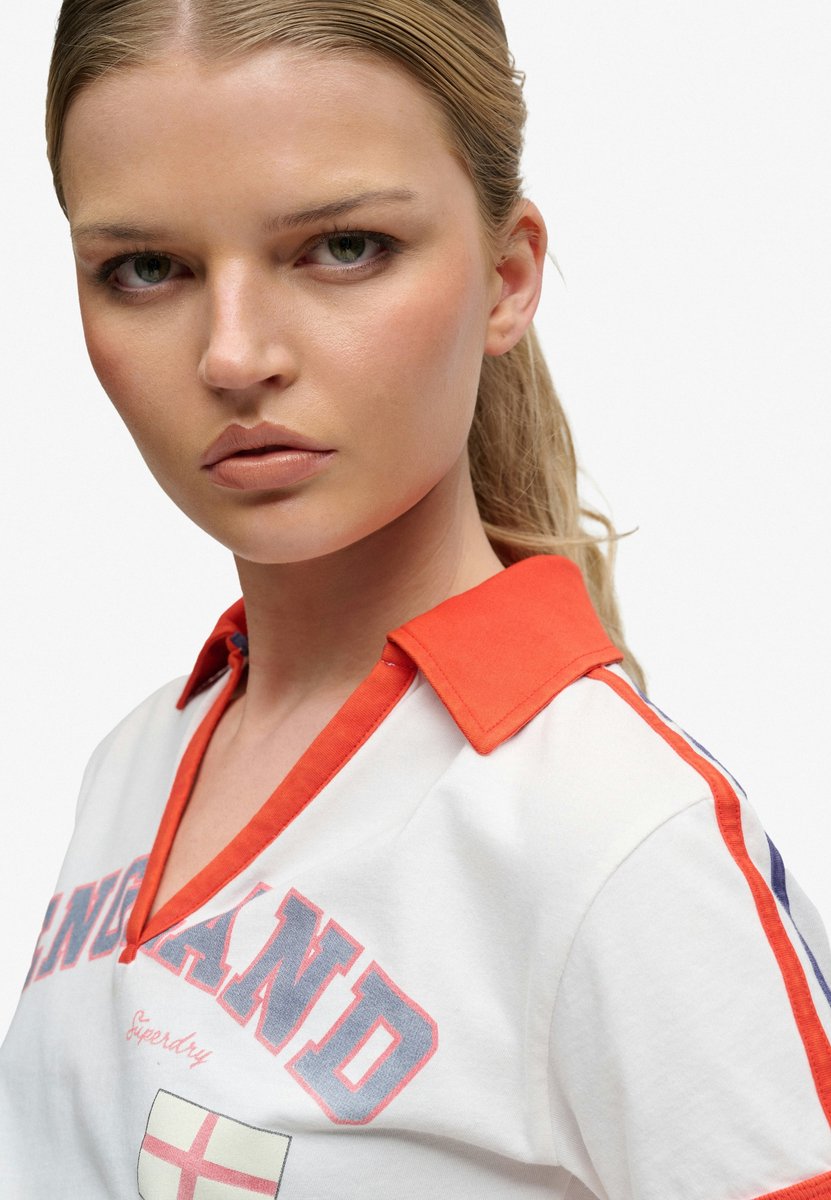 Superdry Damen Athletic Football T-shirt mit Kragen White - Größe: 40