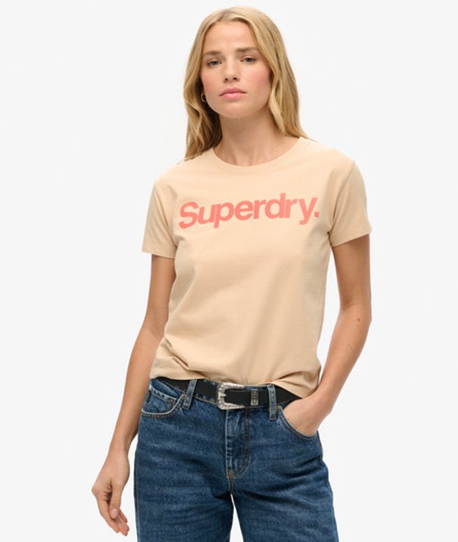 Superdry Damen Figurbetontes Core Logo City T-shirt Beige - Größe: 40