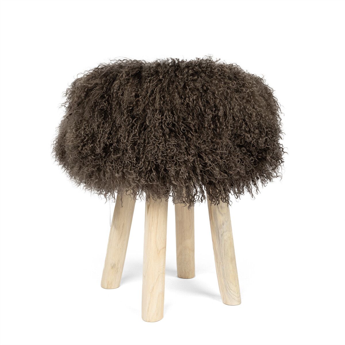 Holzhocker mit Lammfell | Tibet | 48xD34 cm