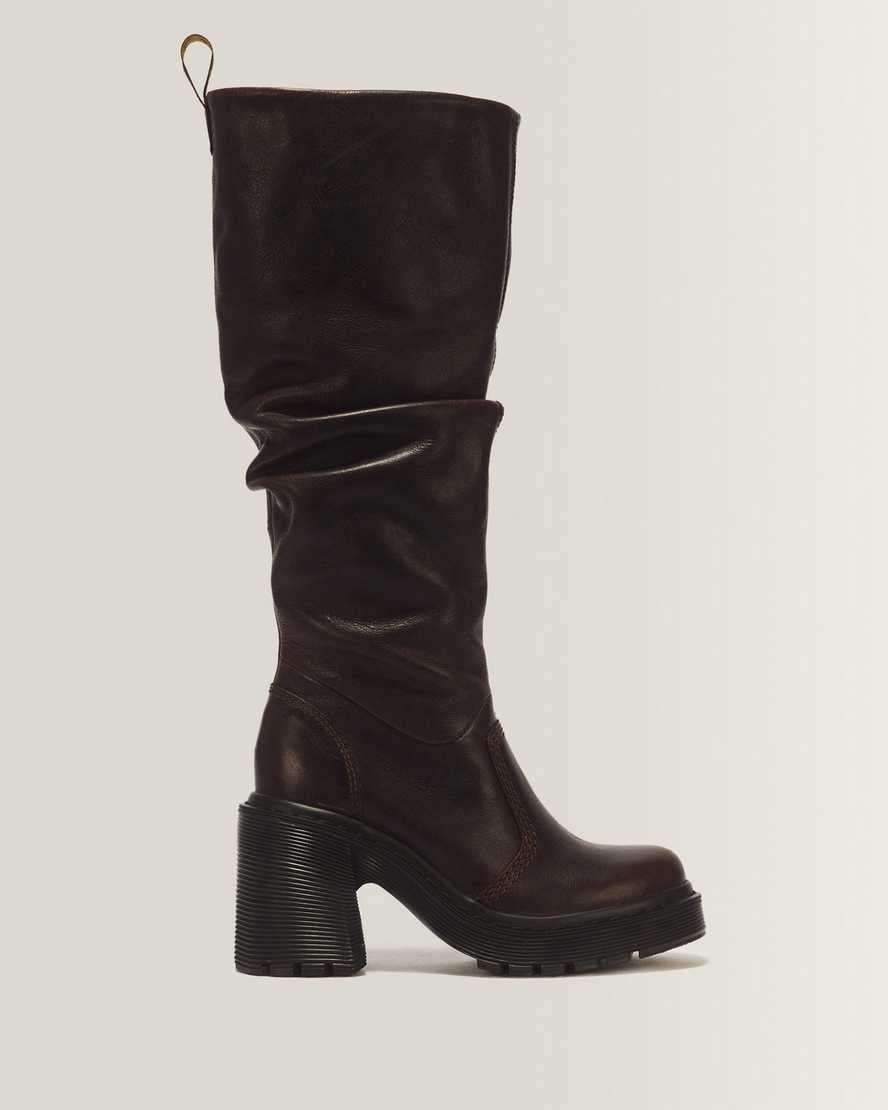 Dr. Martens Kasey Knee High Leder Stiefel Mit Absatz in Braun, Größe: 41