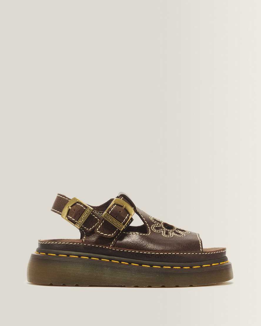 Dr. Martens Dunnet Flower Full Grain Leder Sandalen in Braun, Größe: 43