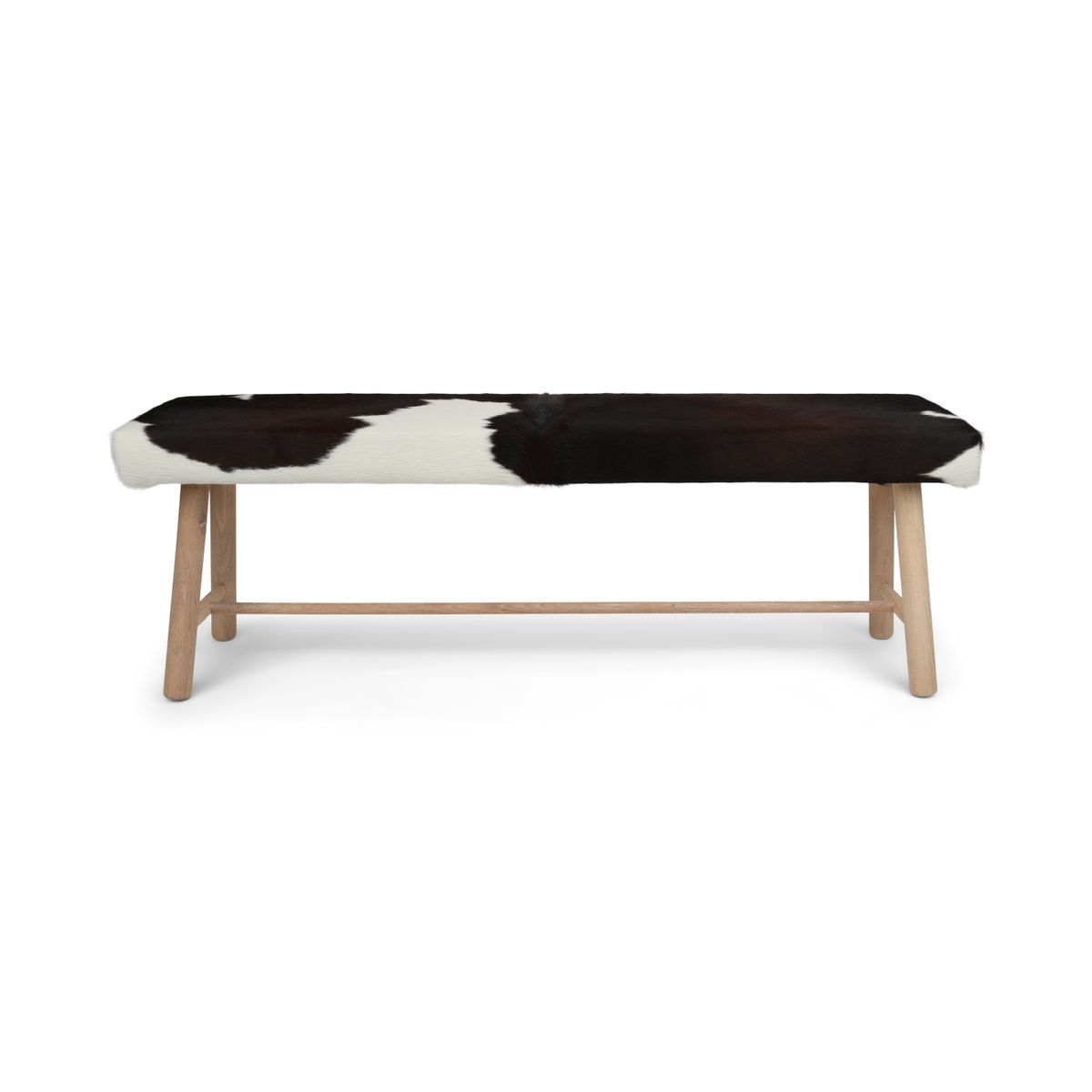 Holzbank mit Kuhfell | Eichenbeine | 140x35x45 cm