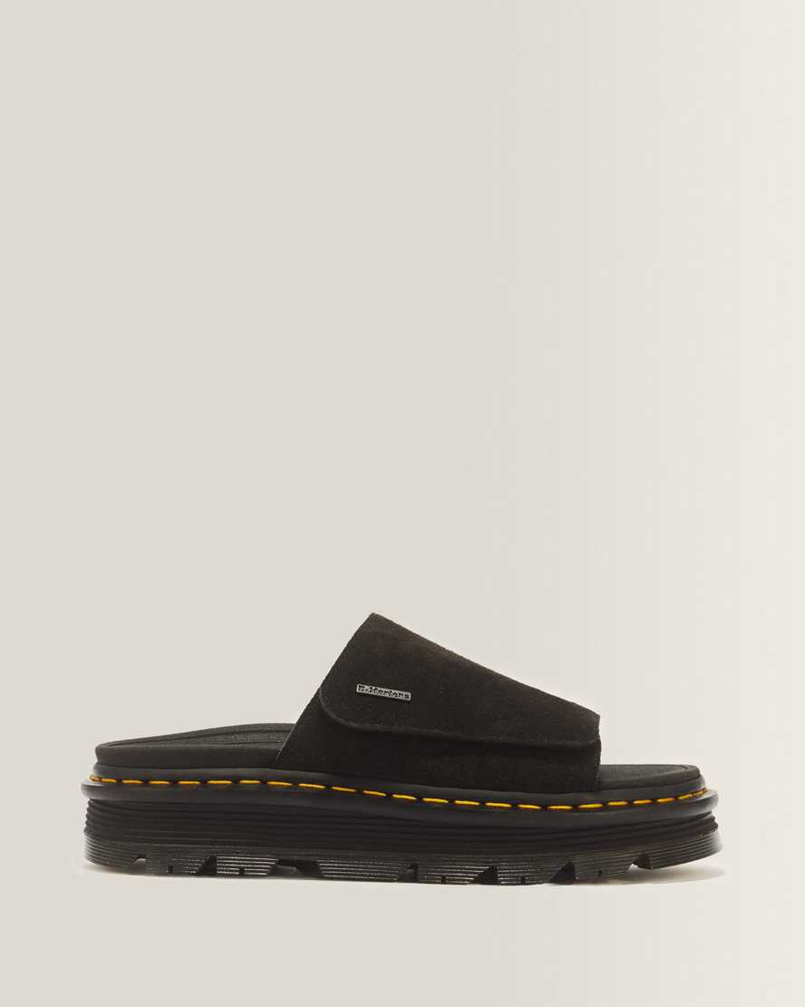 Dr. Martens Suède Zebzag Wildleder Plateau Slides in Schwarz, Größe: 38