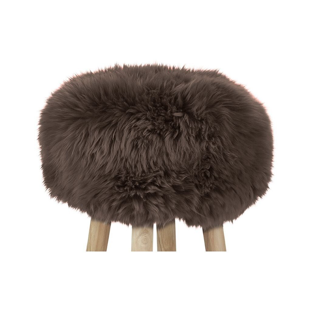Holzbarhocker mit Lammfell | Langhaar | Neuseeland
