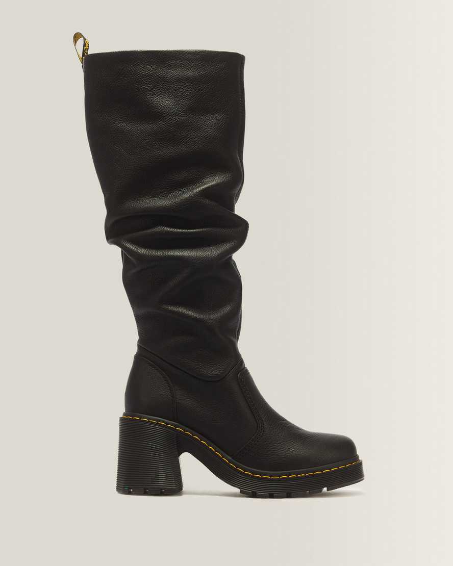 Dr. Martens Kasey Virginia Leder Kniehohe Absatzstiefel in Schwarz, Größe: 36