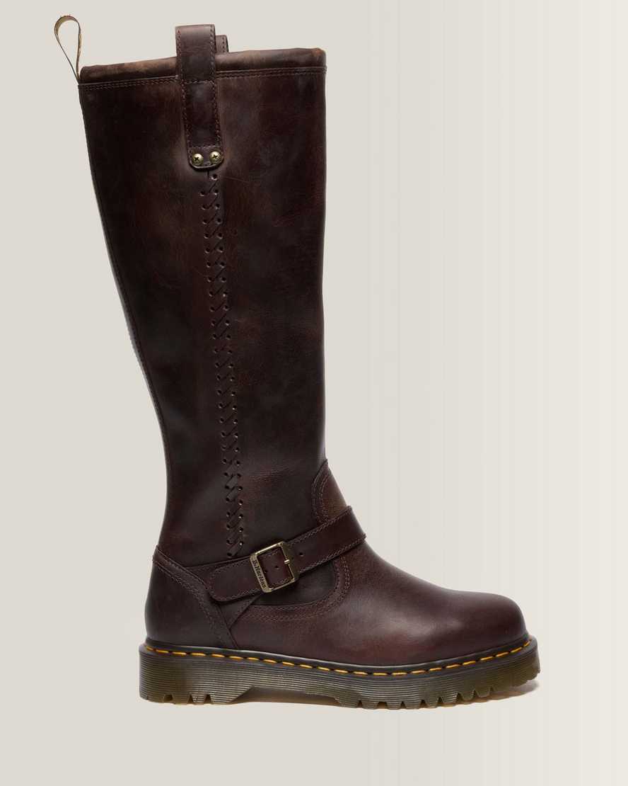Dr. Martens Leder Anistone Kniehohe Crazy Horse Biker Stiefel in Braun, Größe: 39