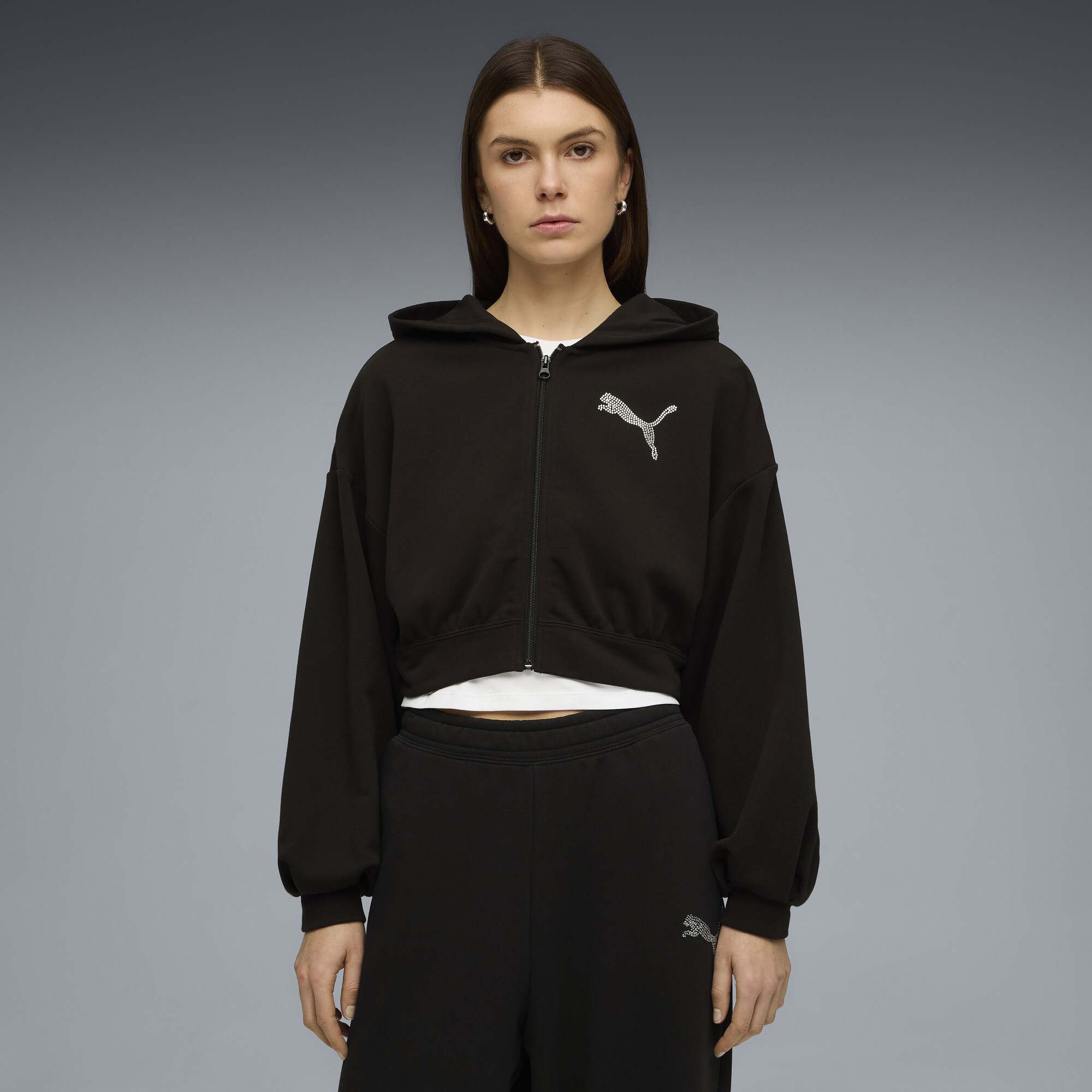 PUMA Essentials Graphics Bedazzled Kapuzenjacke Damen, Kleidung, Schwarz, XS