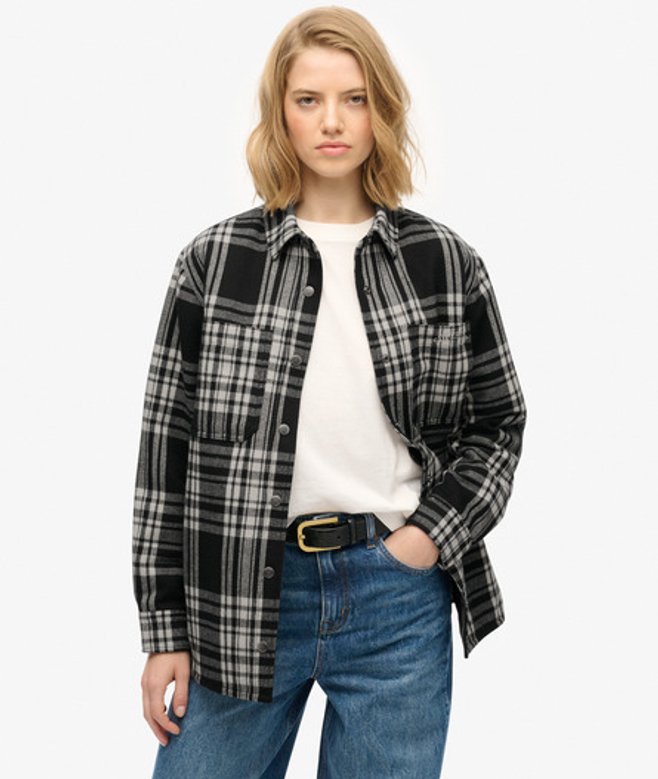 Superdry Damen Kariertes Gefüttertes Hemd Black - Größe: 44